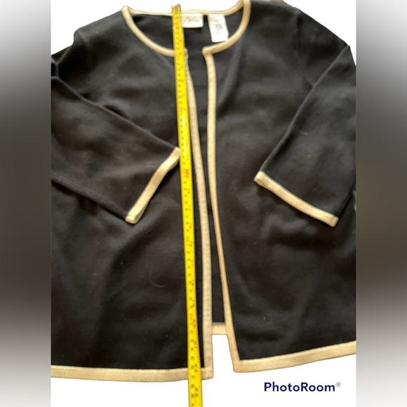 Y2K LIZ CLAIBORNE small black open front sweater with taupe trim petite EUC - Picture 12 of 12